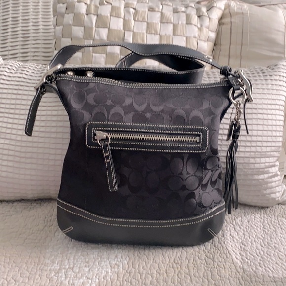 Coach Handbags - Coach Signature Bag with Leather Bottom